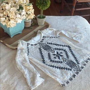 Free People Lace Top in White/Black Design